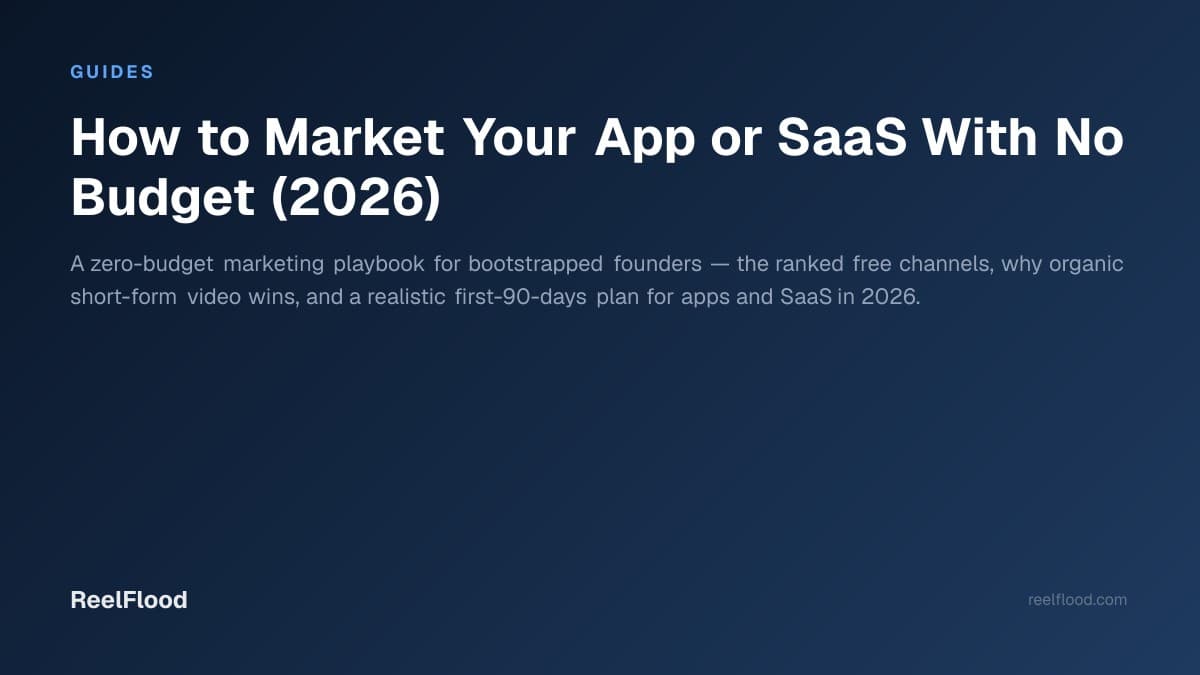 Bootstrapped indie founder marketing an app with no budget using a laptop