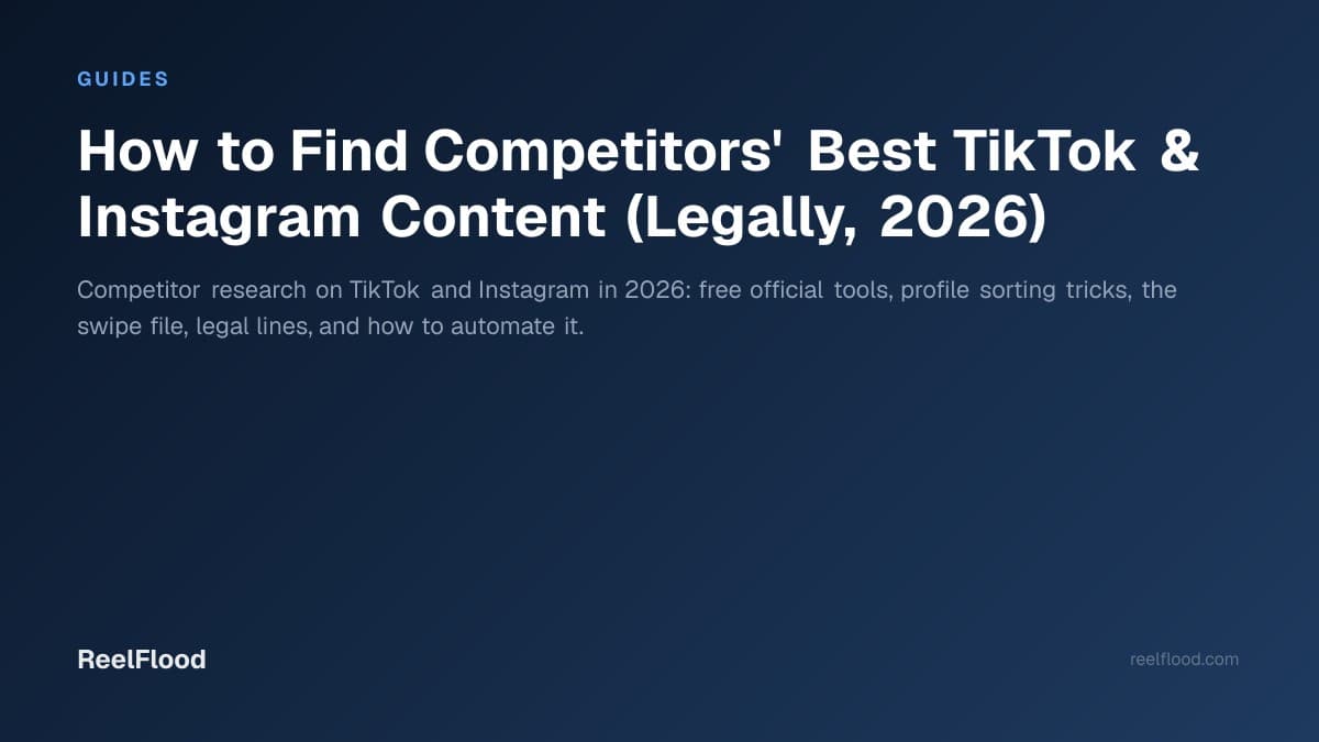 Founder analyzing competitor TikTok and Instagram posts on a laptop with a swipe file notebook