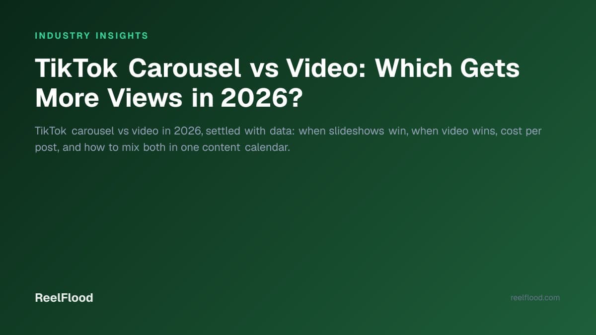 Split-screen comparison of a TikTok photo carousel and a TikTok video on two phones