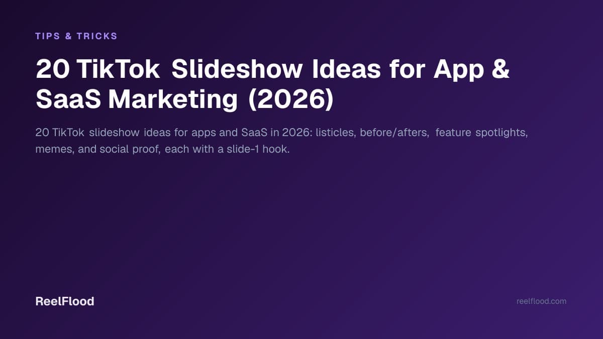 Grid of TikTok slideshow first-slide hooks laid out as a content idea board for an app marketer